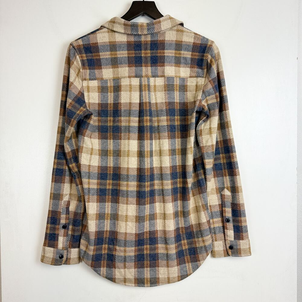 NWT Quince Womens Stretch Sweater Fleece Shirt Plaid Mocha Check - M - Picture 6 of 8